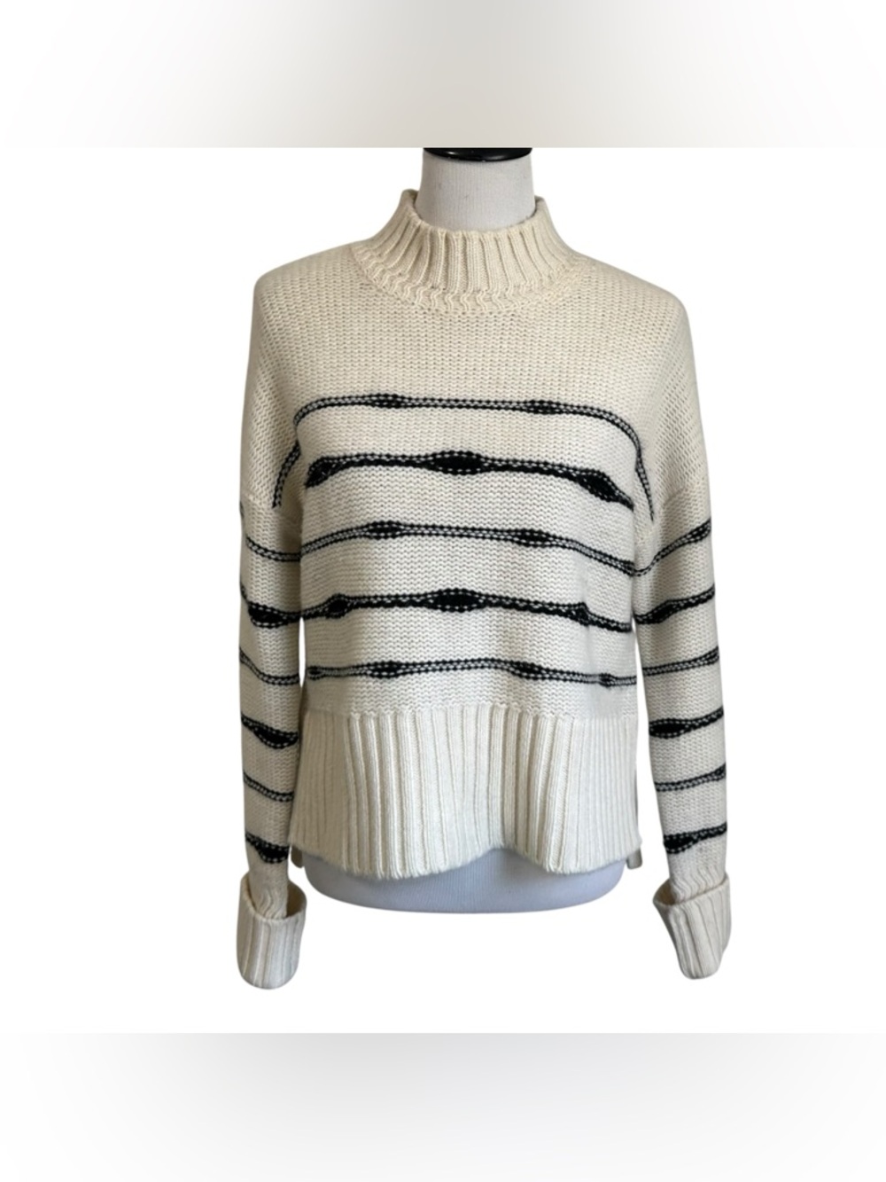 Veronica Beard Womens Viori Striped Wool Blend Sweater Sz Large White Black - Picture 4 of 14